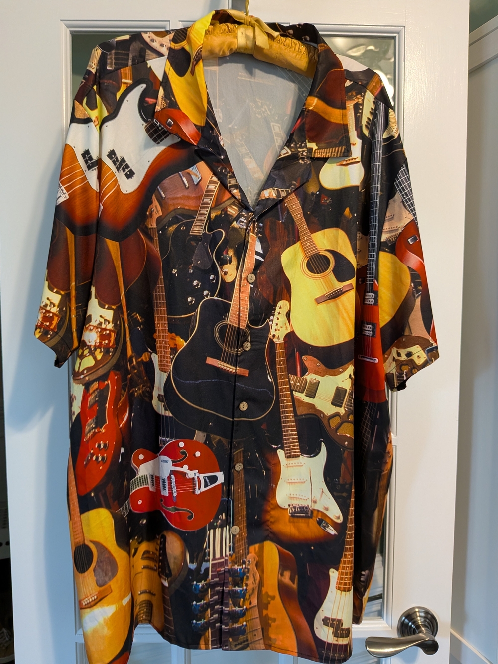 Hawalili Mens 4XL Bowling Shirt Guitars Retro 1950s Rockabilly Black Red Tan